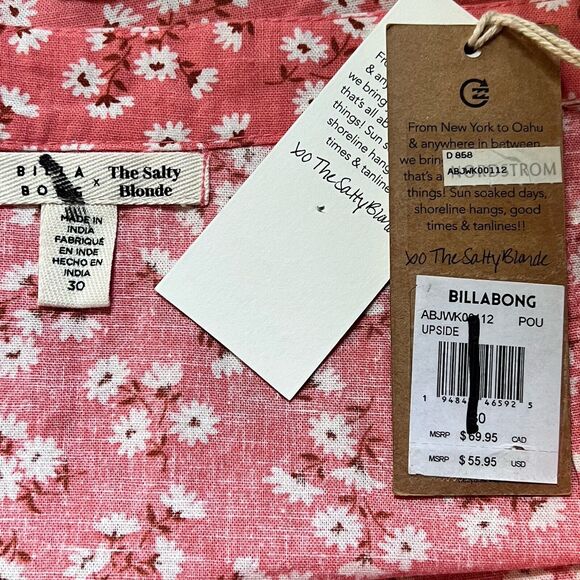 BillaBong x Salty Blonde Upside‎ Skirt Size 30 Color Peach Out Cotton/Linen - Picture 5 of 10
